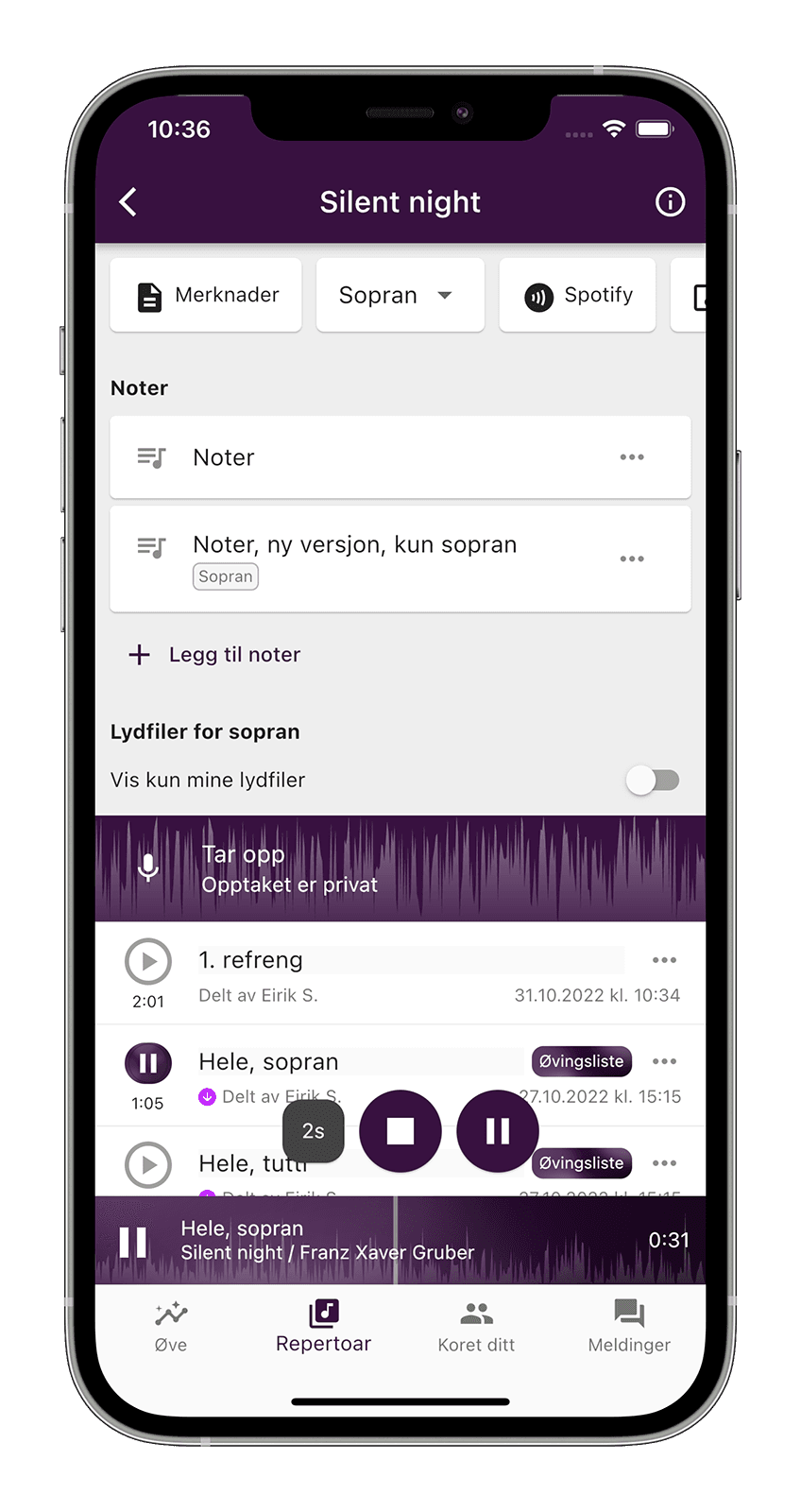 Fichiers de répétition et partitions dans ChoirMate