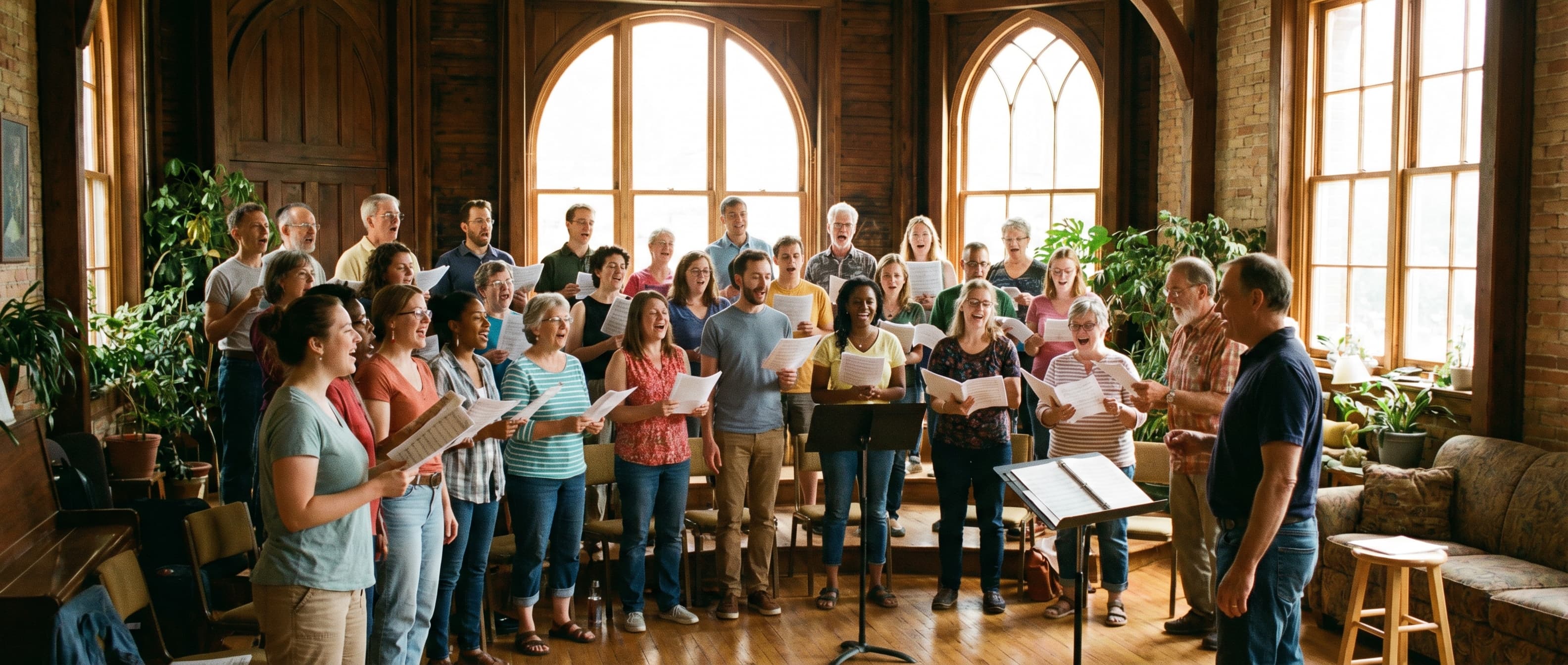 Choir members enjoying a rehearsal together
