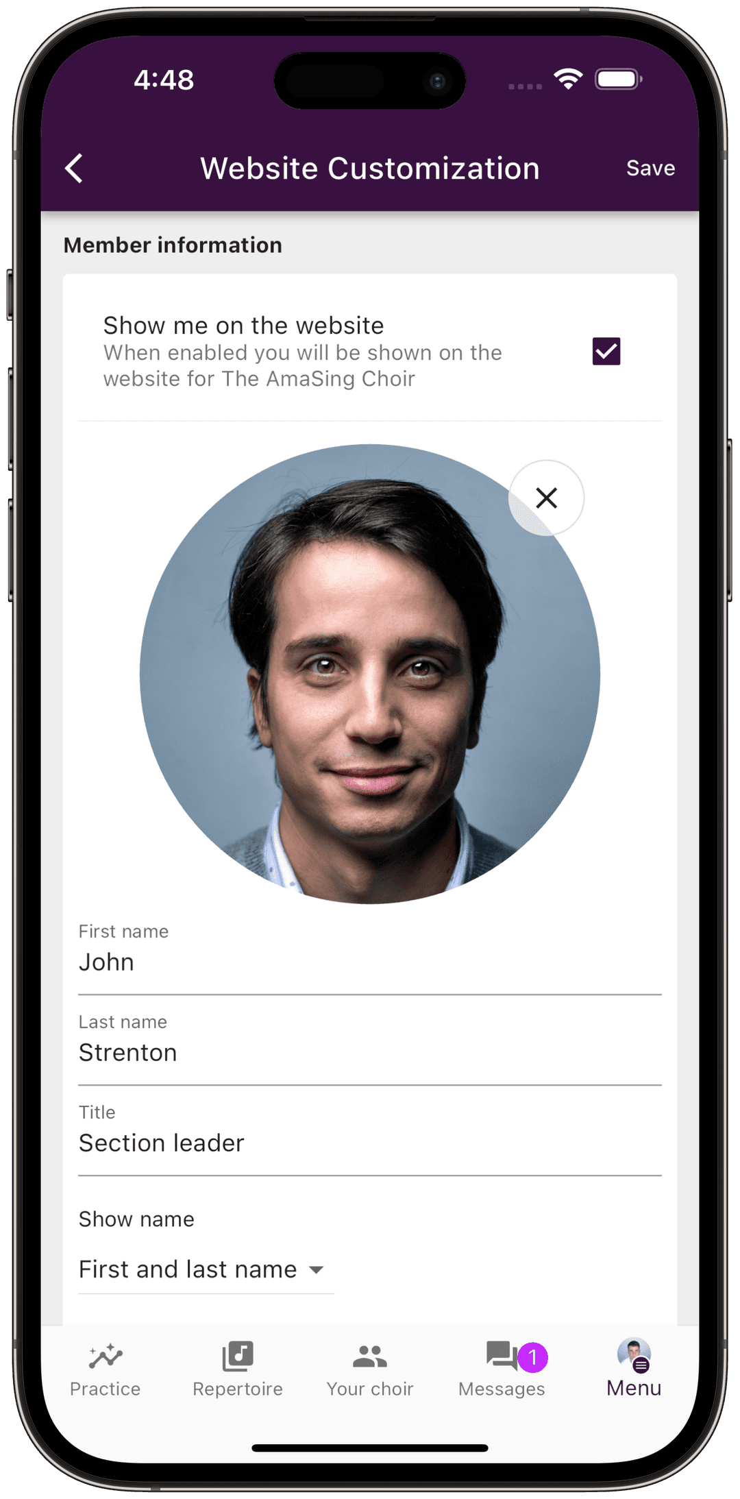 Website member customization