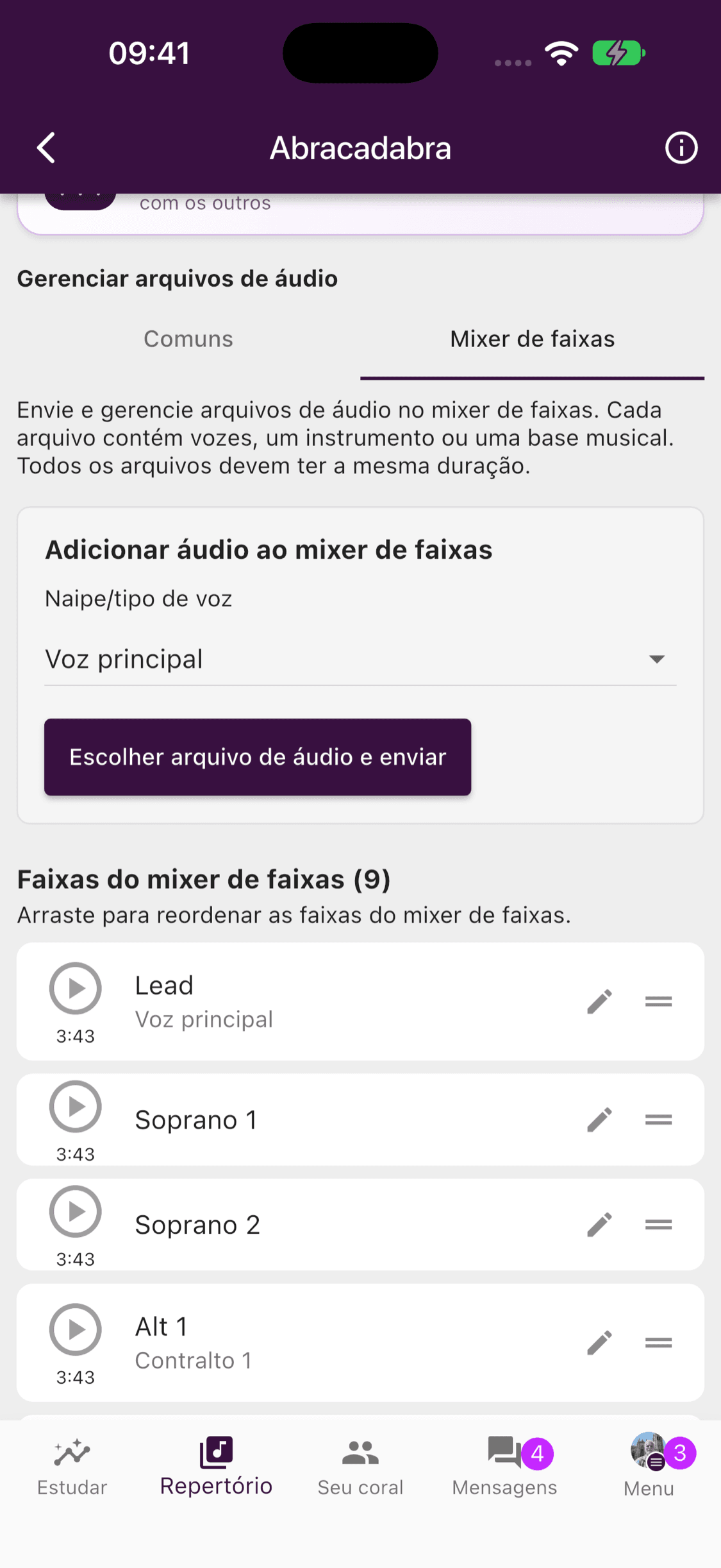 Adicionar e gerenciar arquivos do mixer