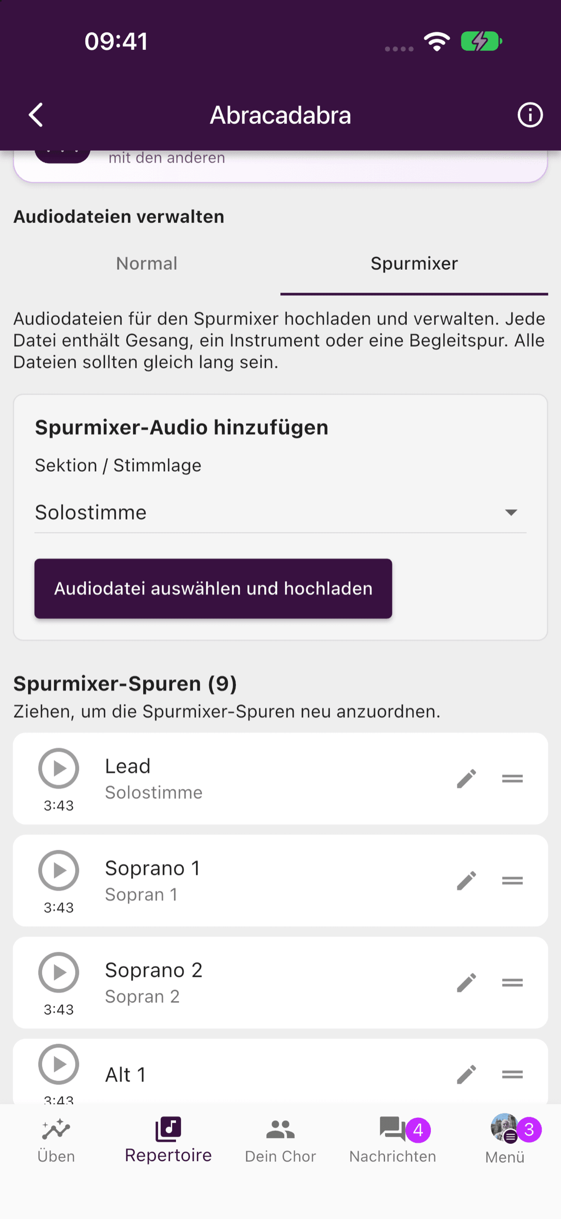 Mixerdateien hinzufügen und verwalten