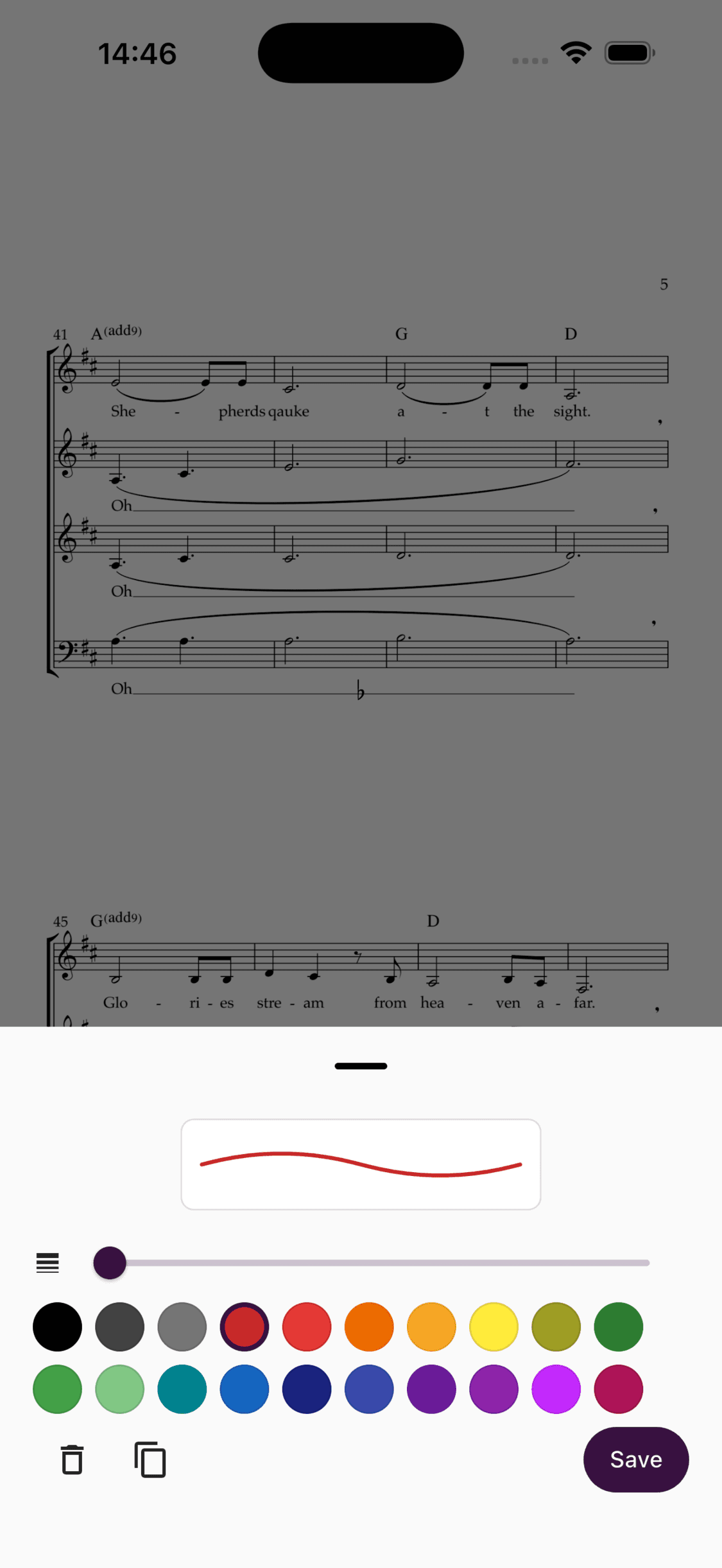 Customising an annotation preset in the ChoirMate app