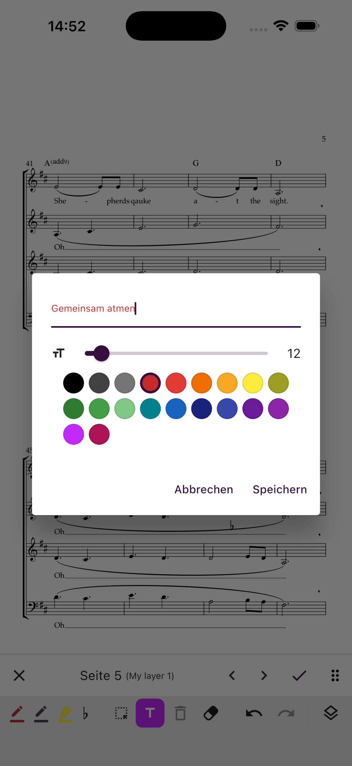 Eine Textanmerkung zu Noten hinzufügen