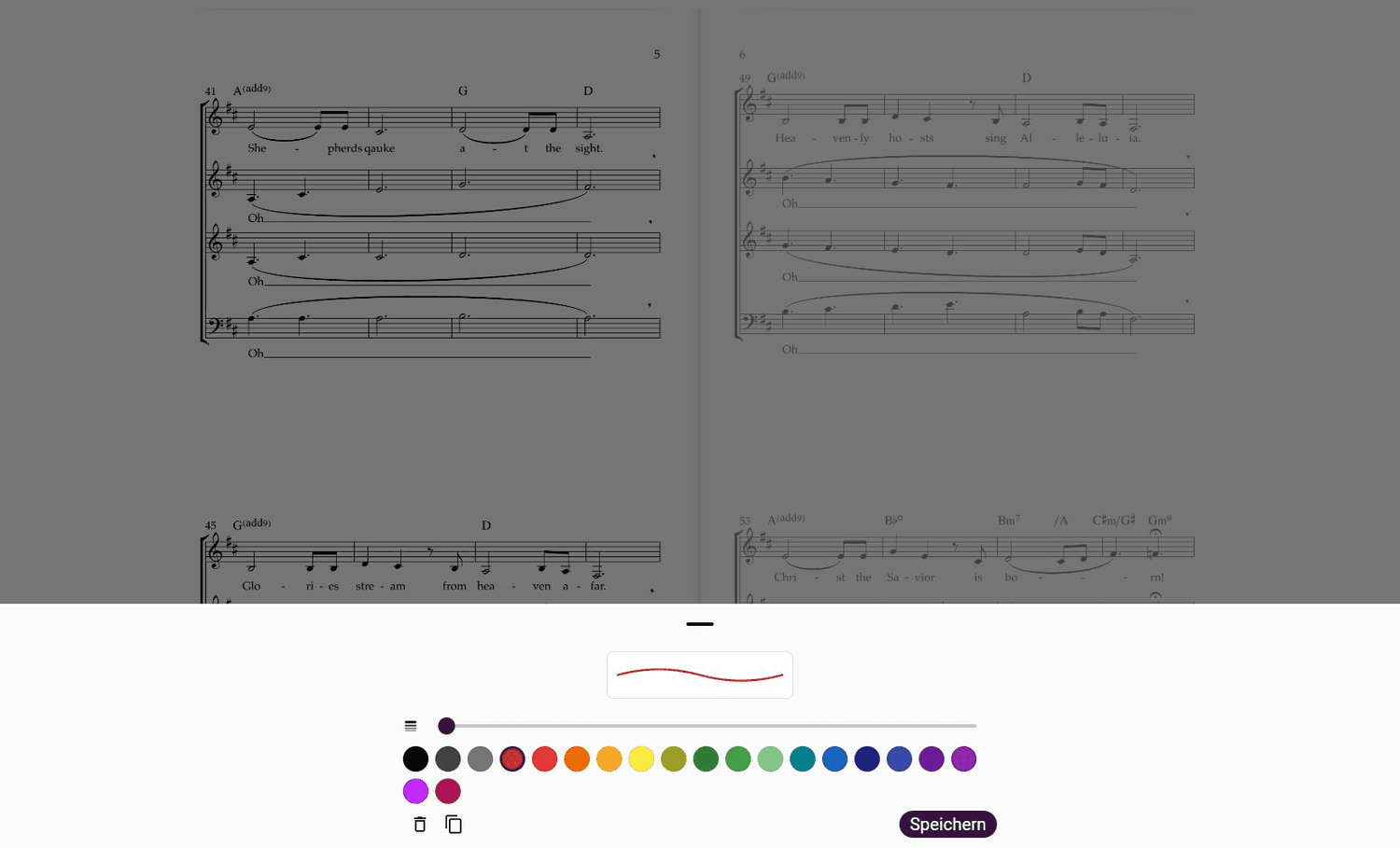 Anmerkungswerkzeuge und Einstellungen in ChoirMate Web