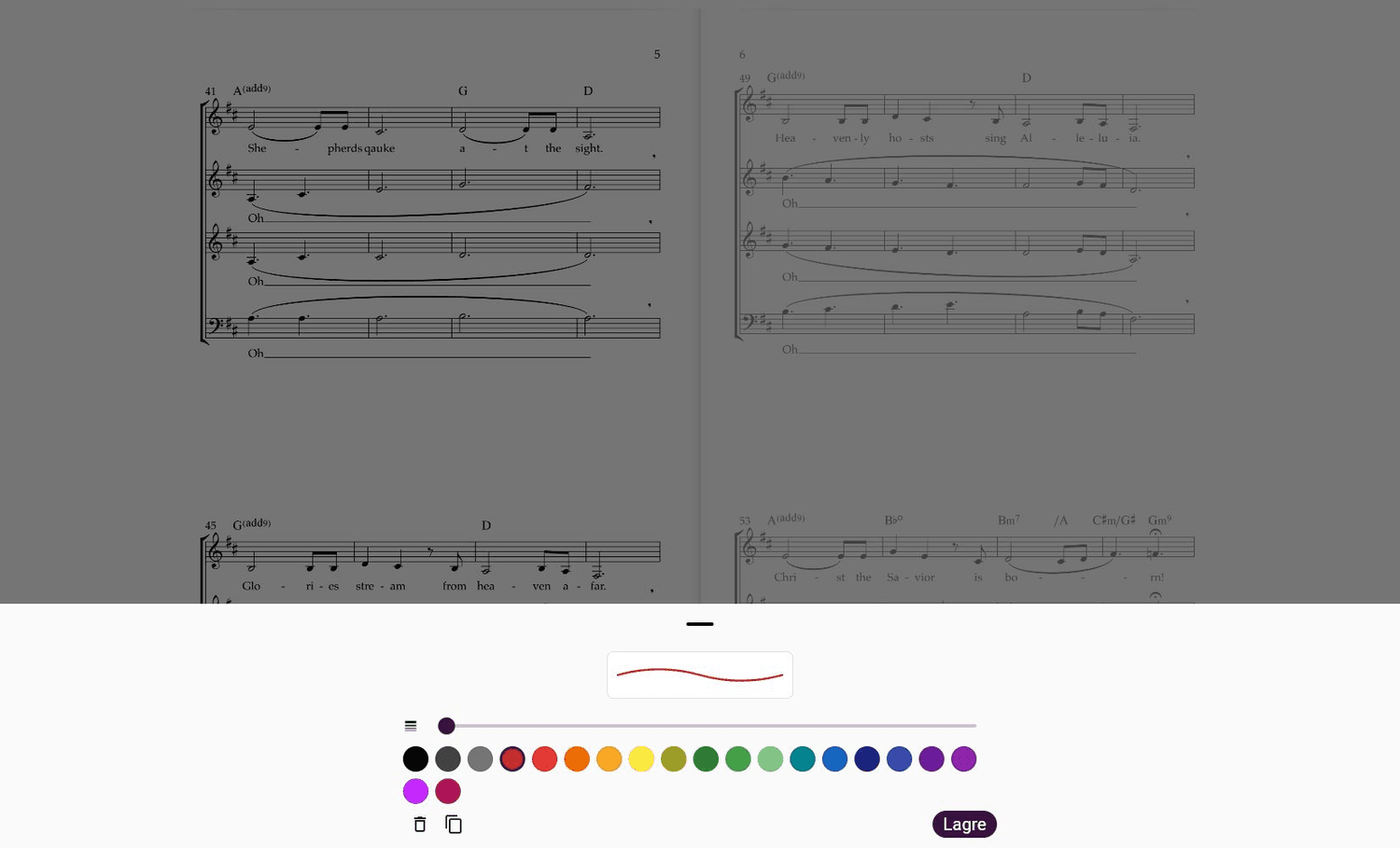 Annoteringsverktøy og innstillinger i ChoirMate på nett