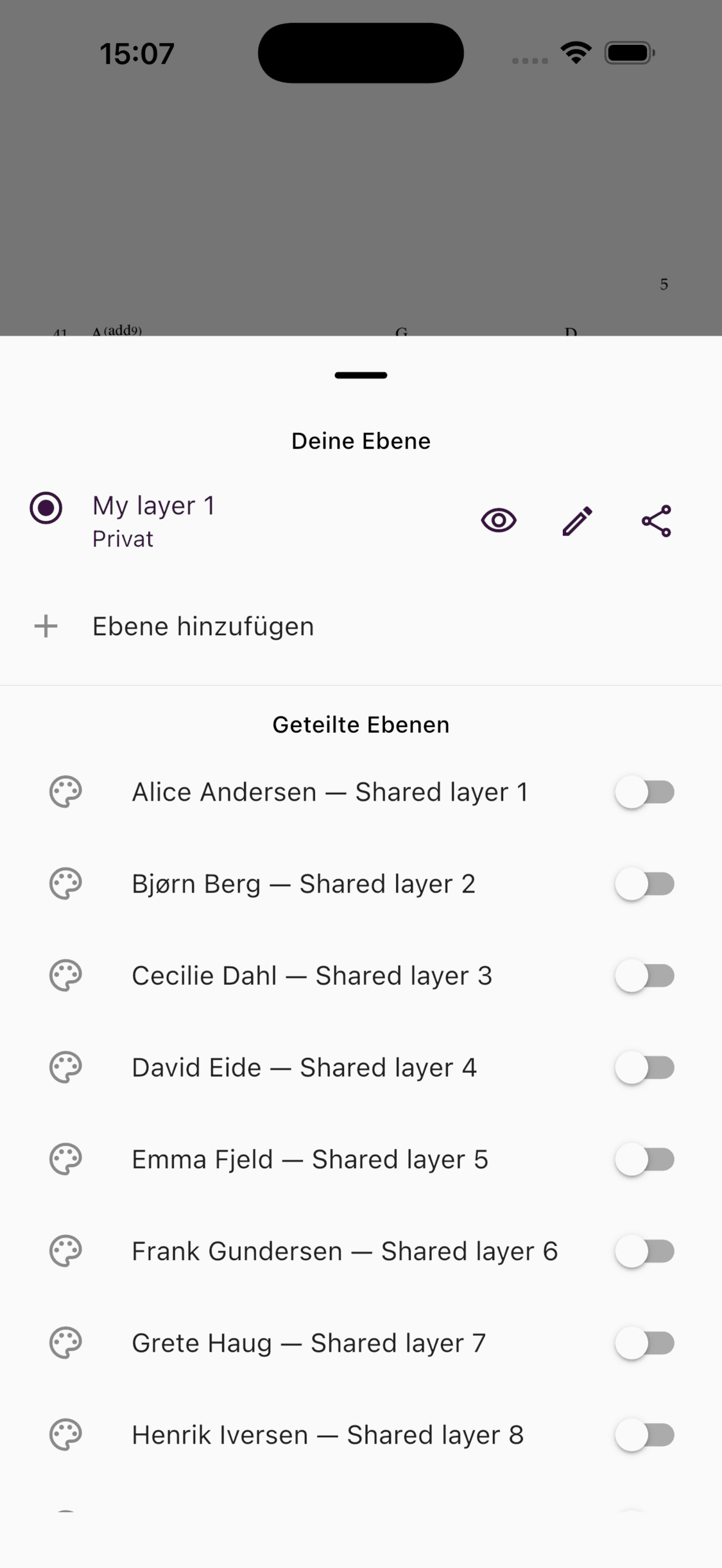 Eigene und geteilte Ebenen in der ChoirMate-App