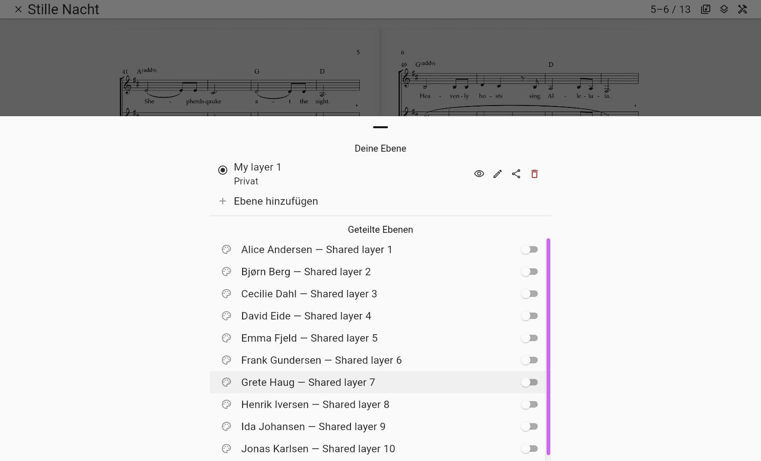 Eigene und geteilte Ebenen in ChoirMate Web