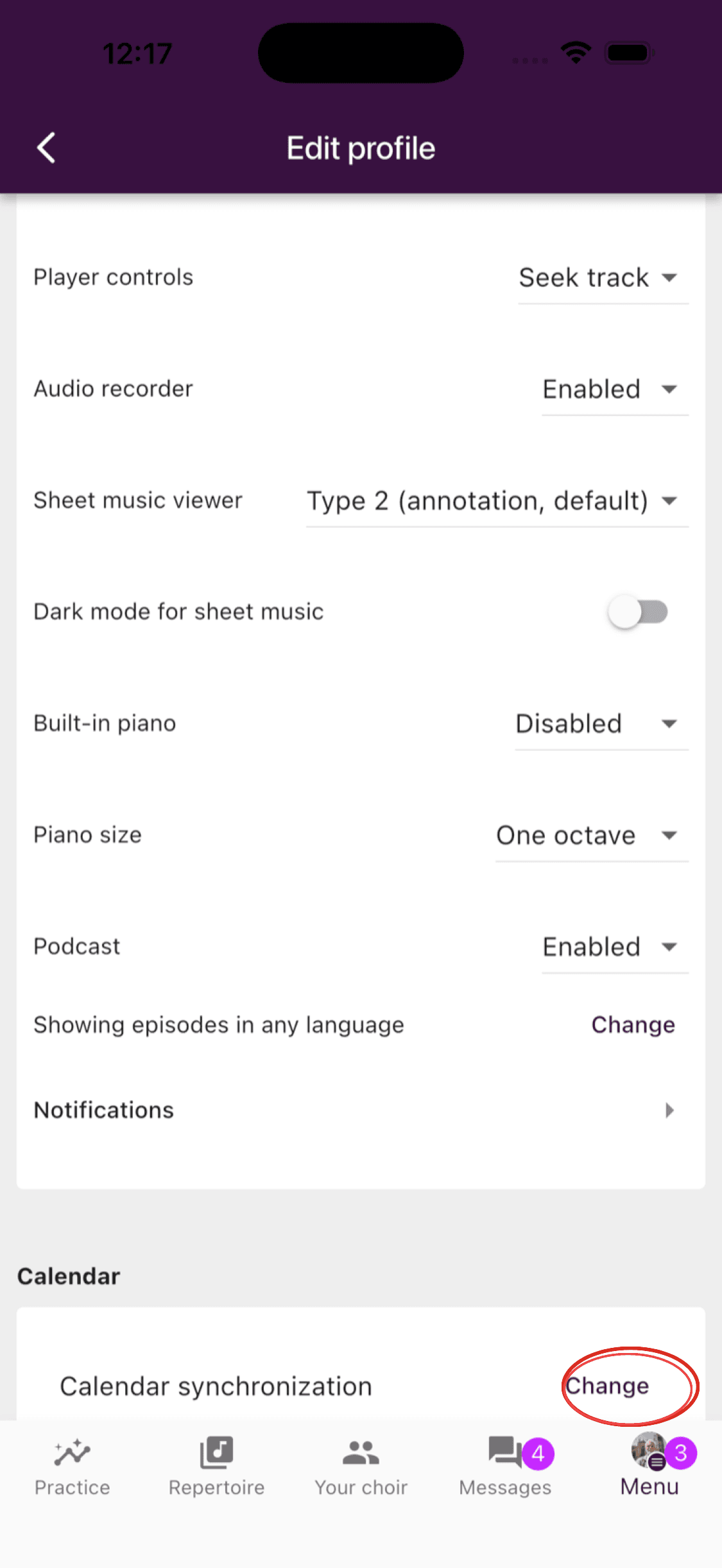 The Calendar synchronization option in profile settings