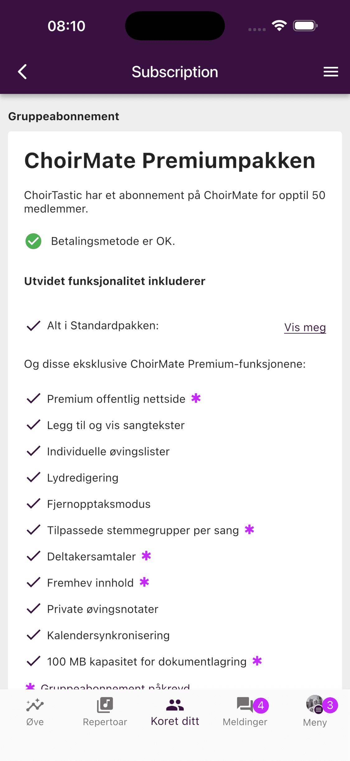 Premium offentlig nettside inkludert i ChoirMate Premiumpakken