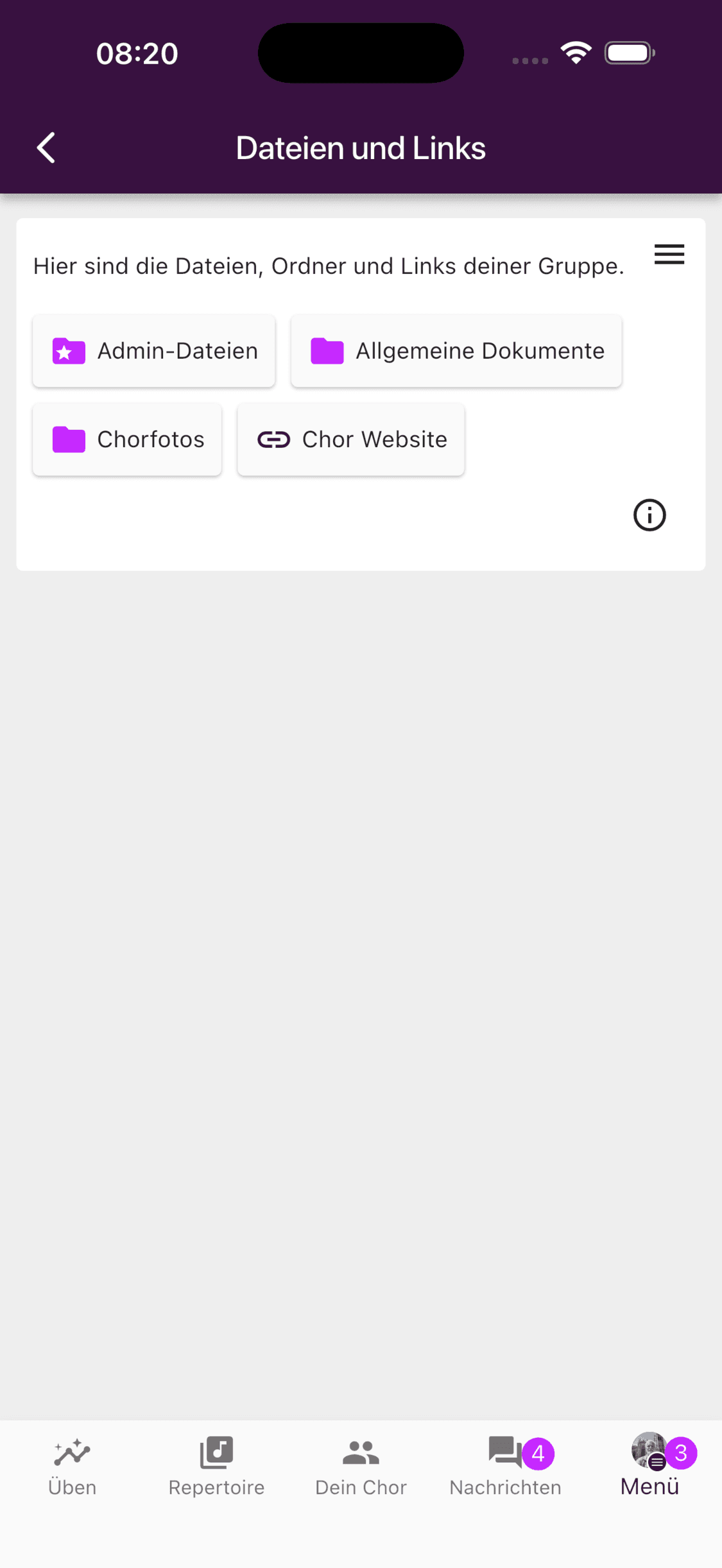 Dateien und Links in der mobilen ChoirMate-App