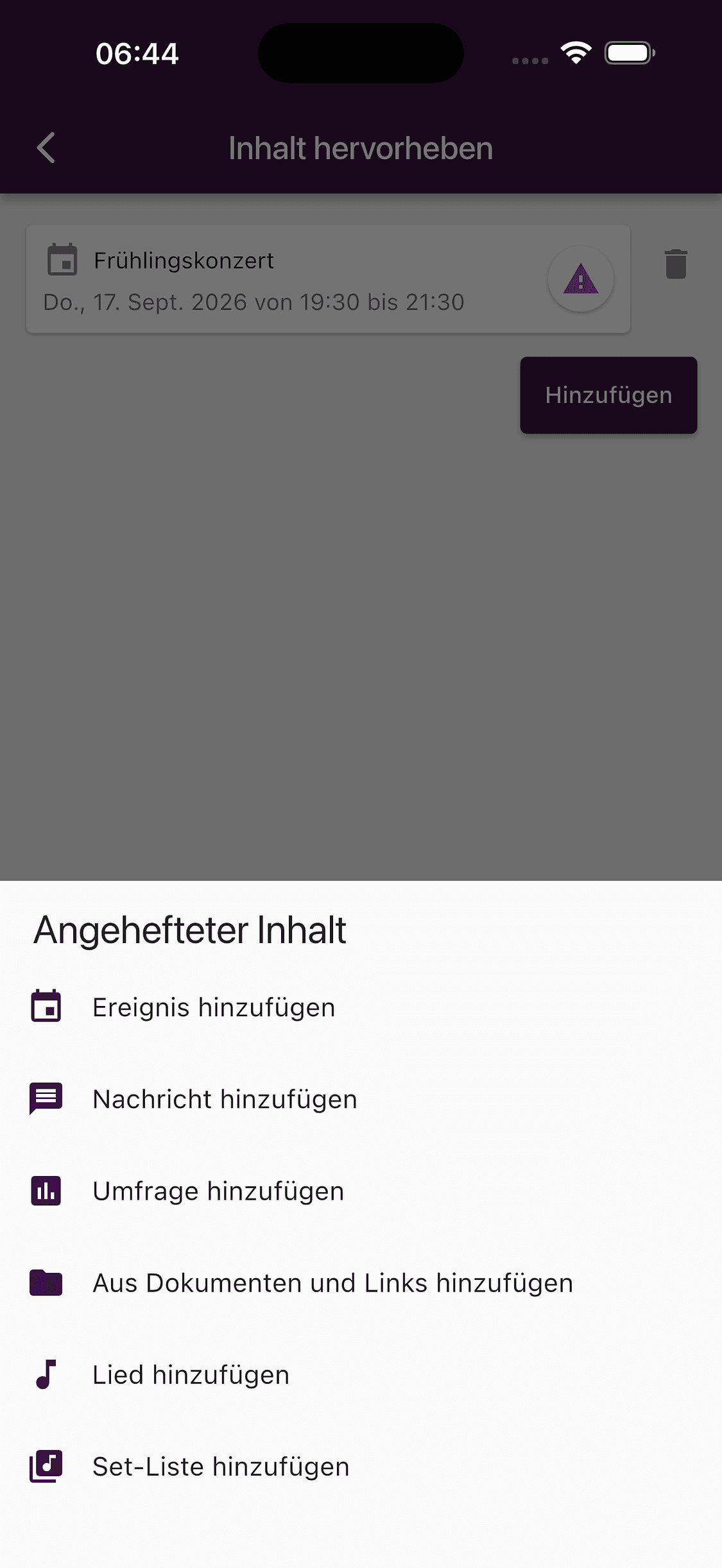 Auswahl des hervorzuhebenden Inhaltstyps