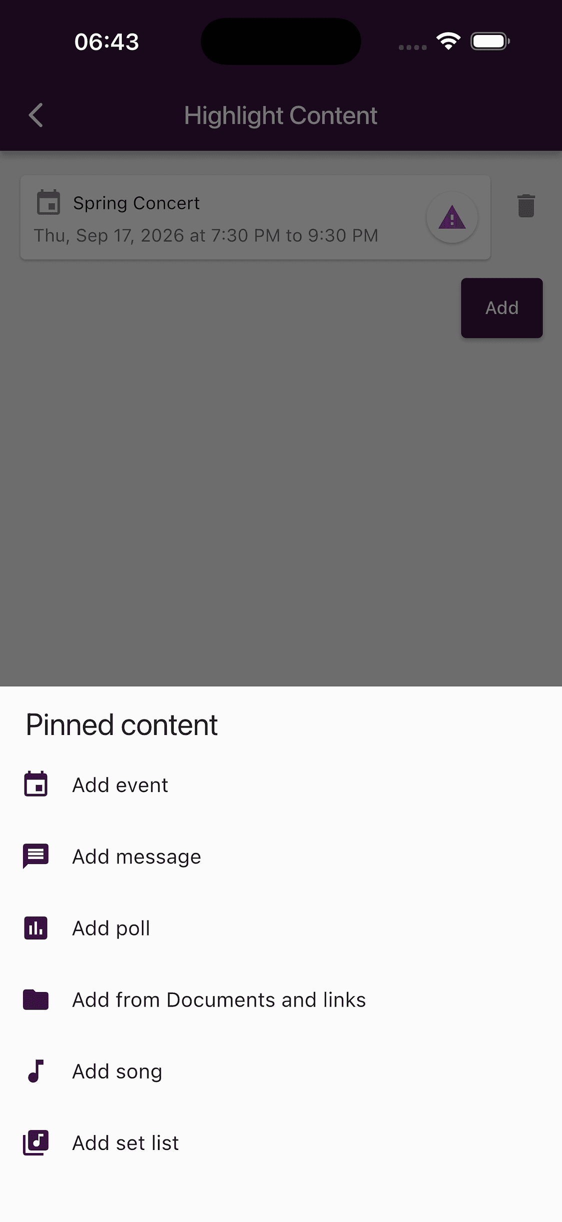 Choosing a type of content to highlight