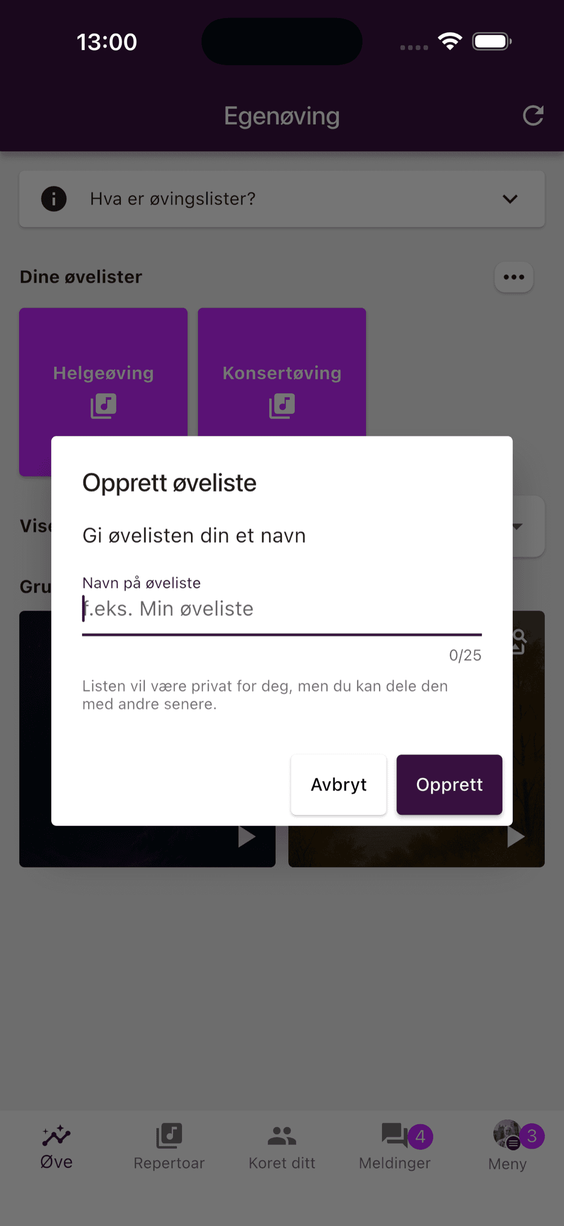 Opprette en personlig øveliste i ChoirMate-appen