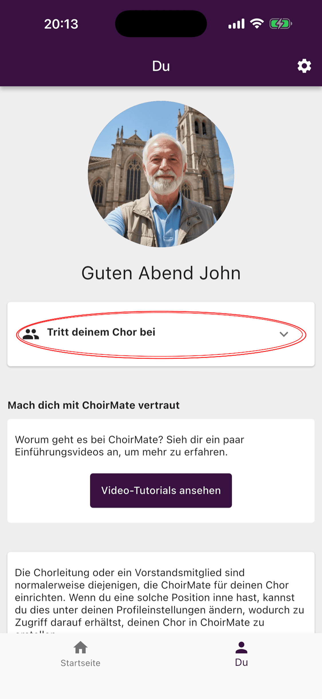 Tritt deinem Chor bei auf der Profilseite in ChoirMate
