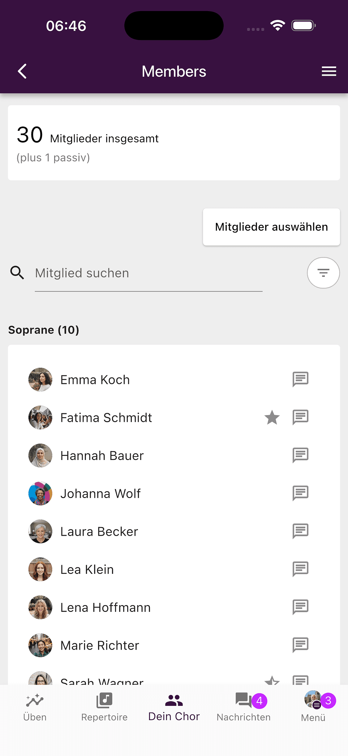 Die Mitgliederverwaltung in der ChoirMate-App