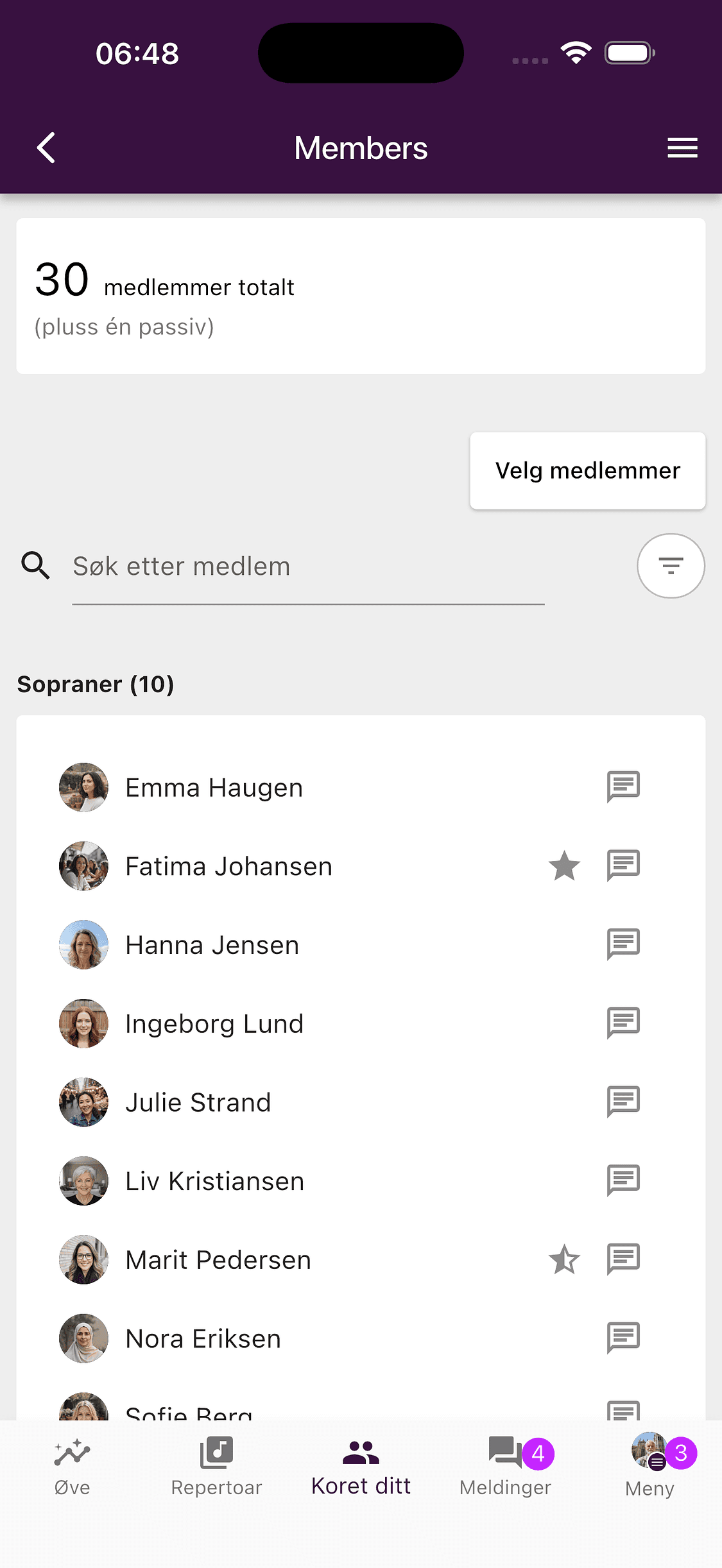 Medlemsadministrasjonen i ChoirMate-appen