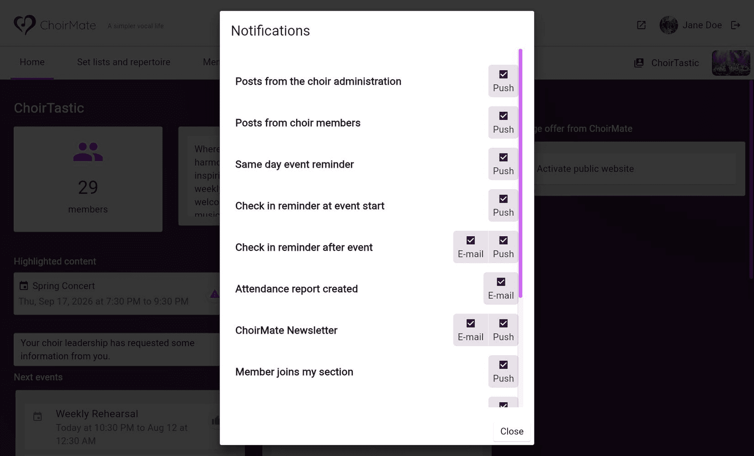 Notification channel choices on the web