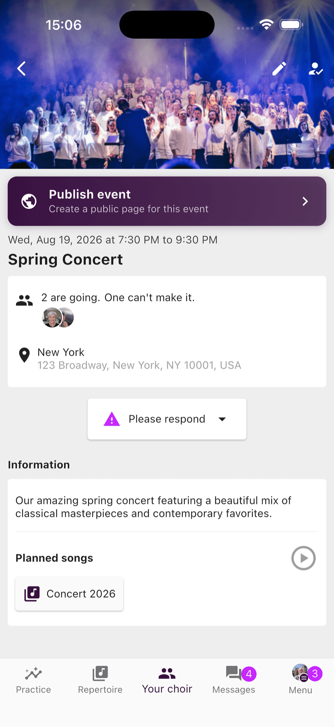 An event with a planned set list