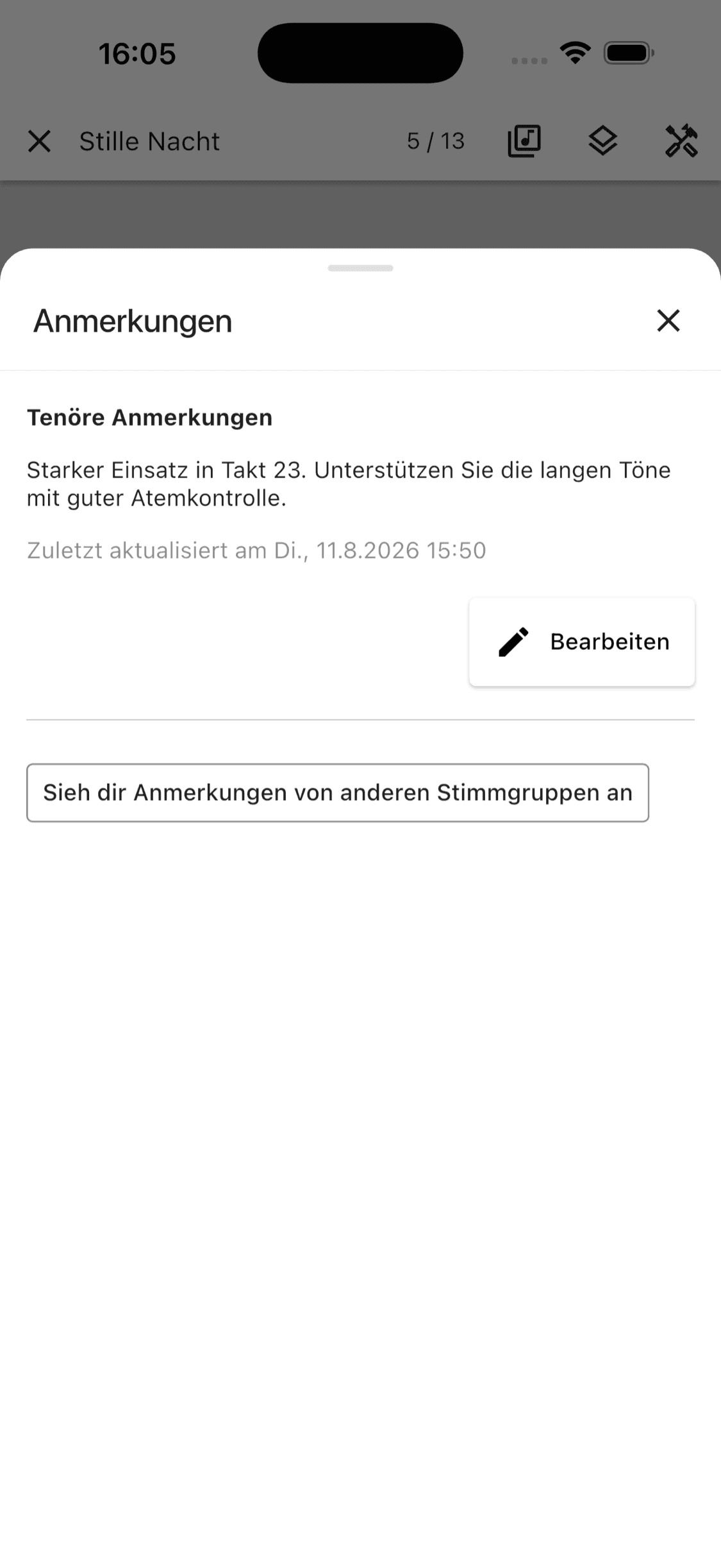 Anmerkungen für die Tenor-Stimmgruppe in der ChoirMate-App