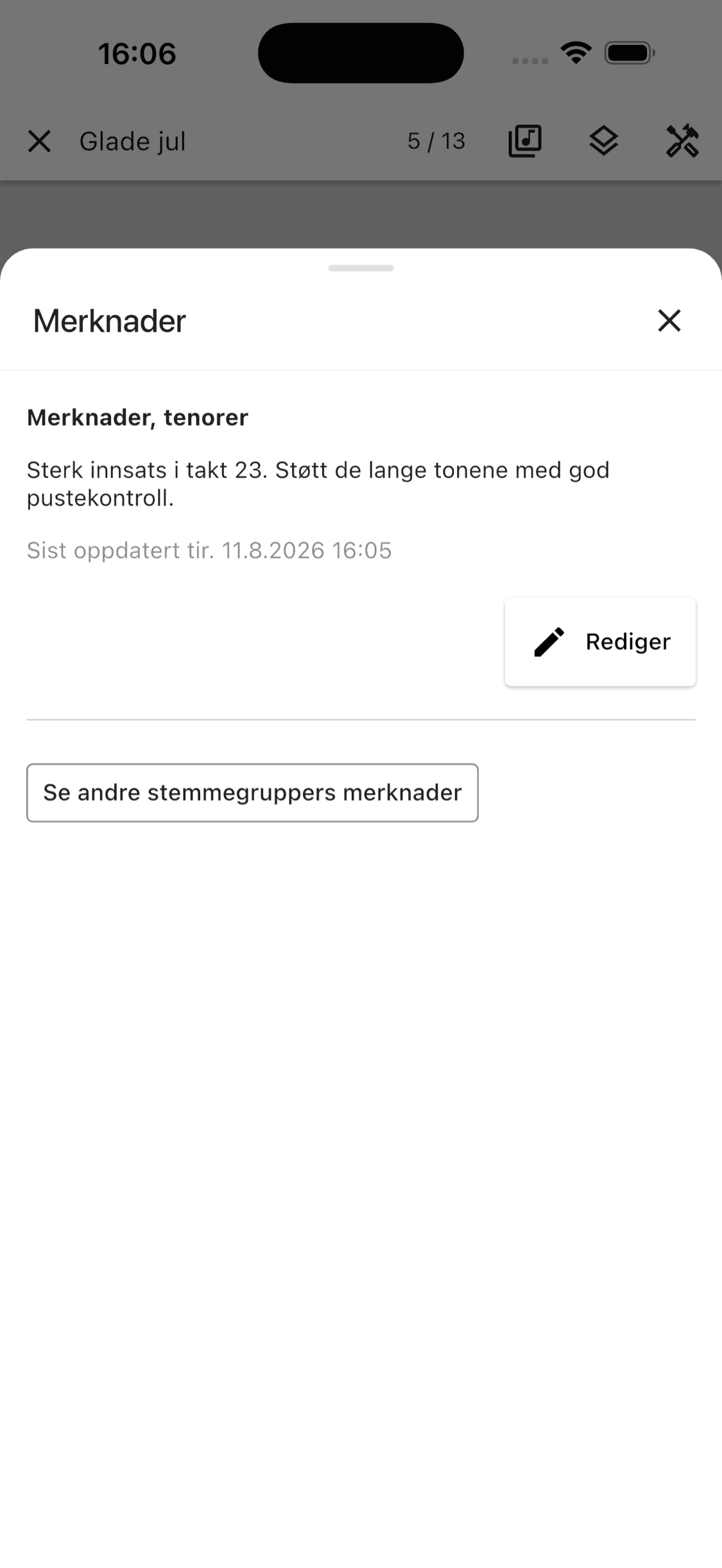 Merknader for tenor i ChoirMate-appen