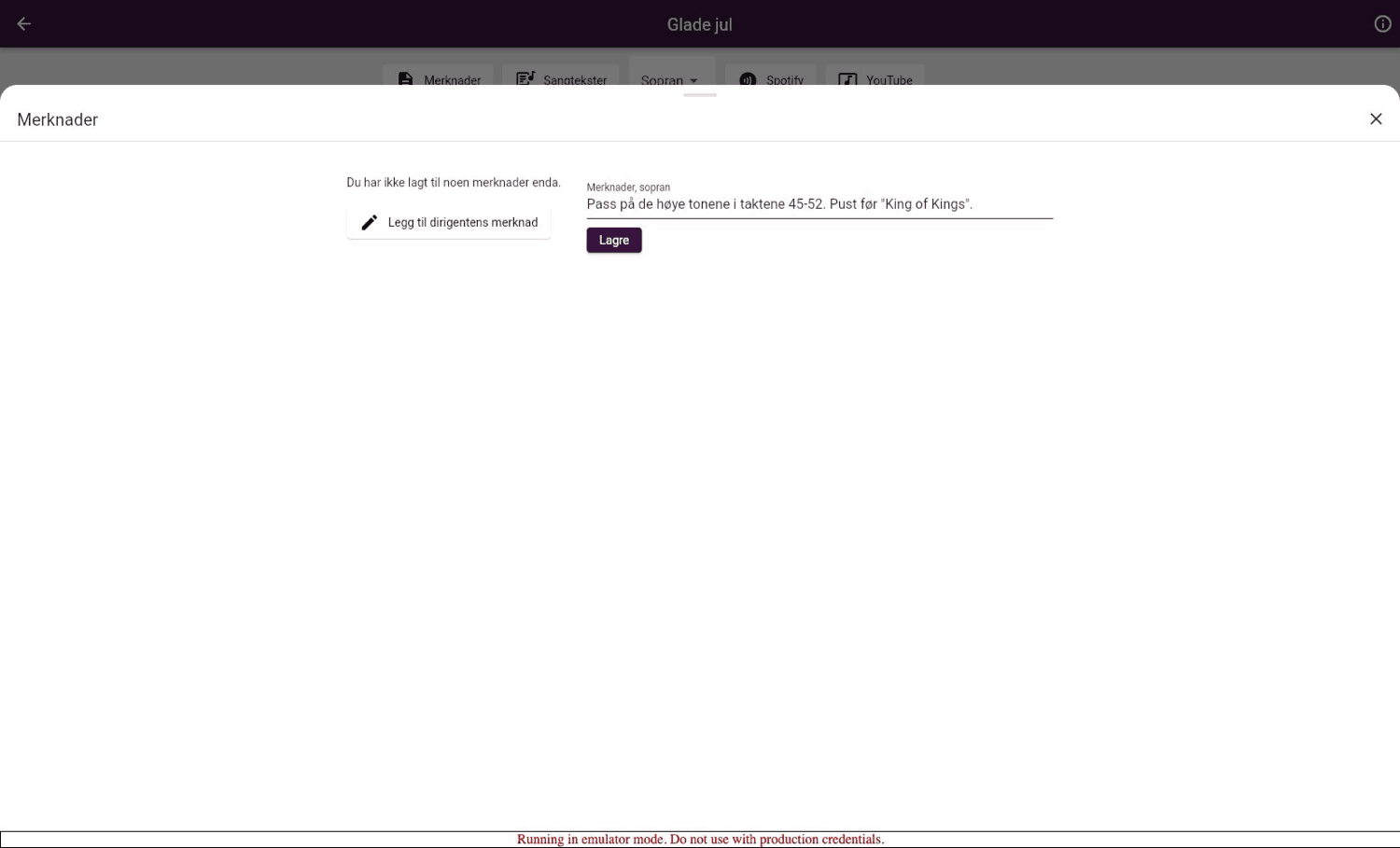 Redigere en sopranmerknad i ChoirMate på web