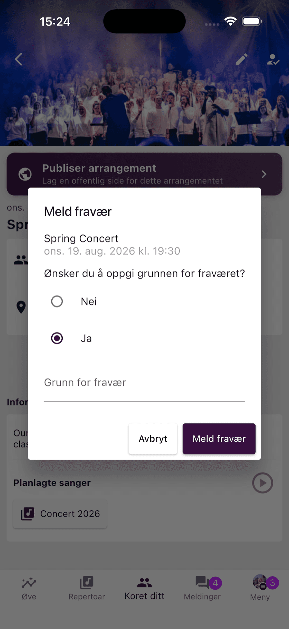 Dialogen for valgfri fraværsgrunn