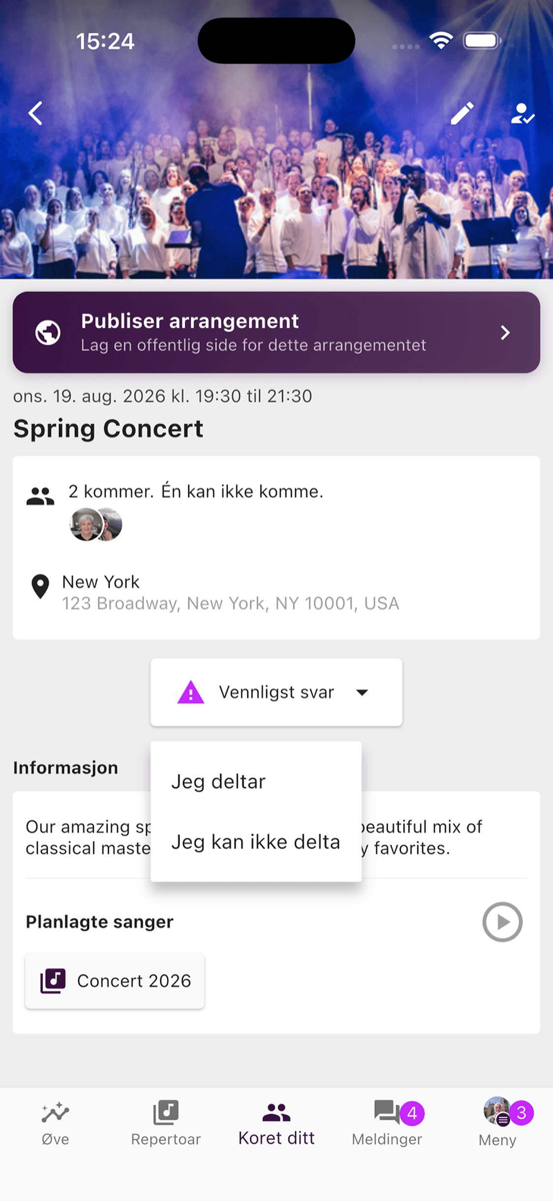 Svaralternativene for en aktivitet