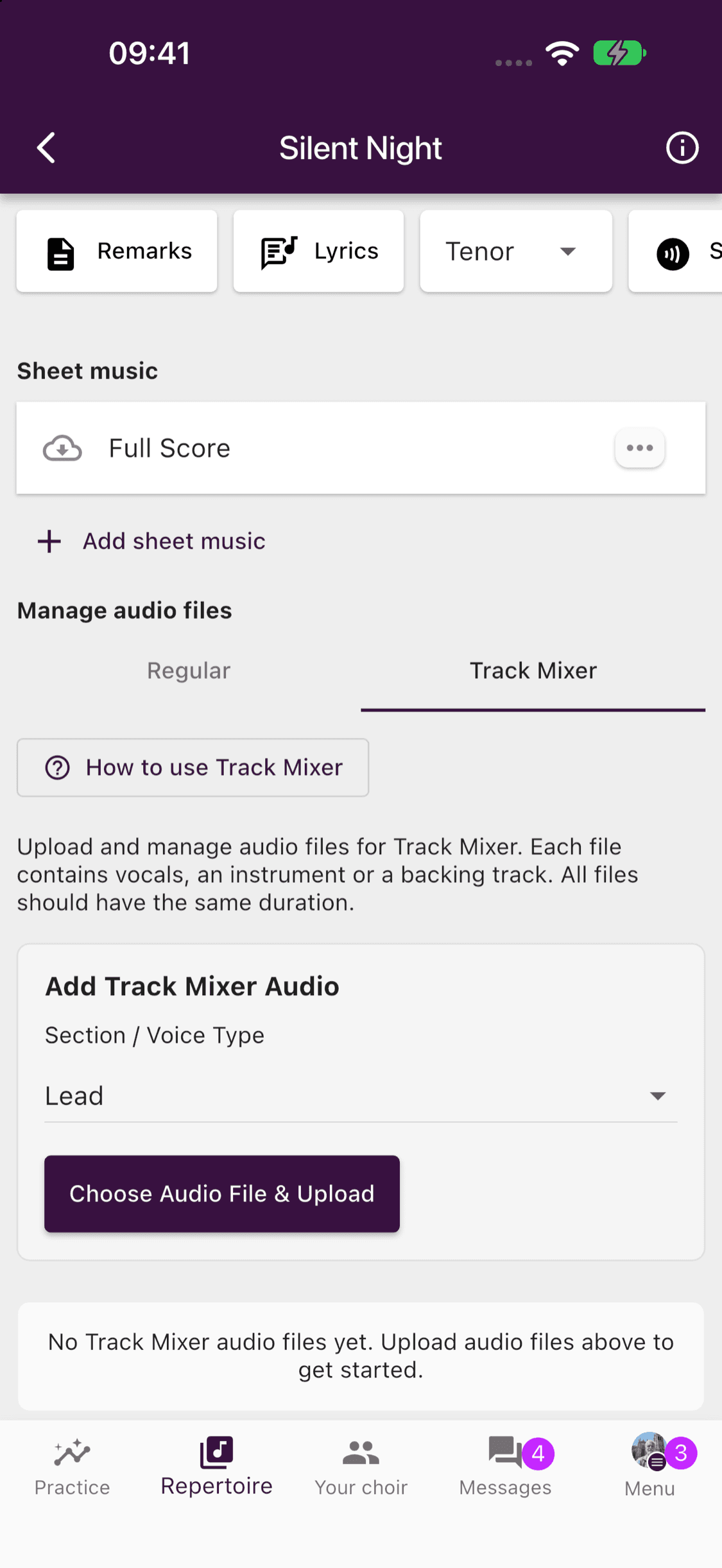 An empty Track Mixer tab with its getting-started help button