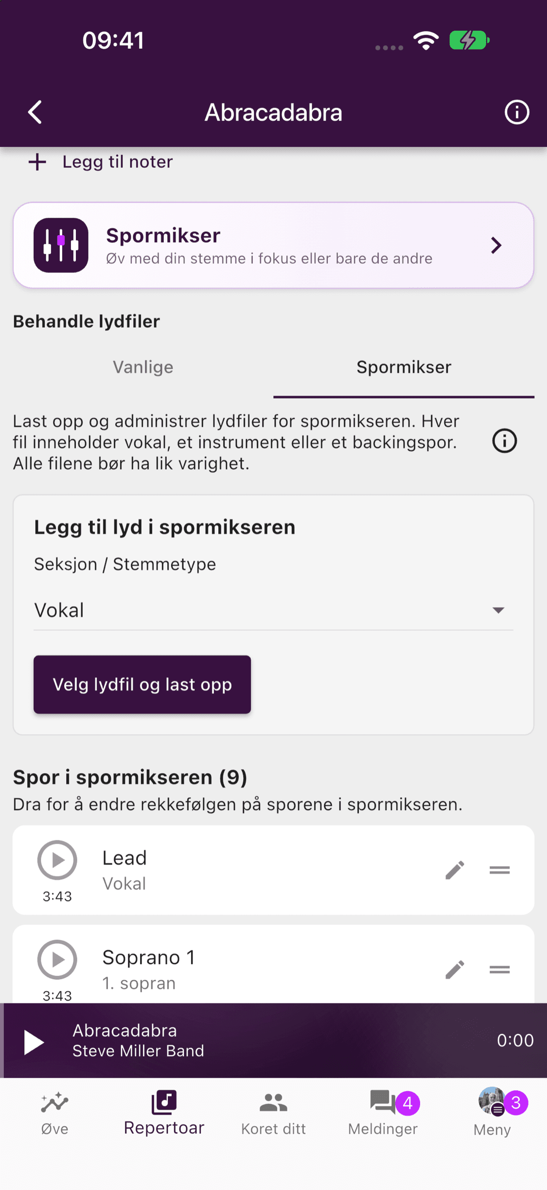 Spormikser med opplastede filer og en kompakt infoknapp
