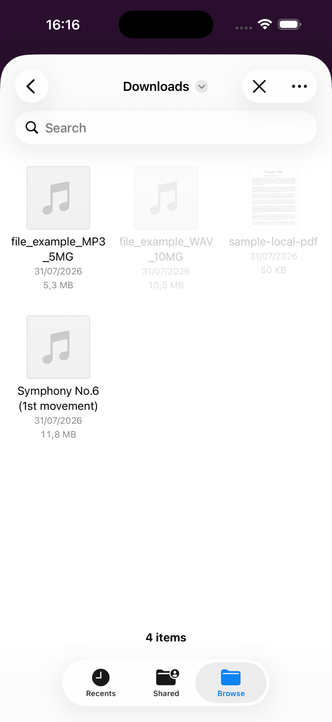 Eine MP3-Datei in der iOS-Dateiauswahl wählen