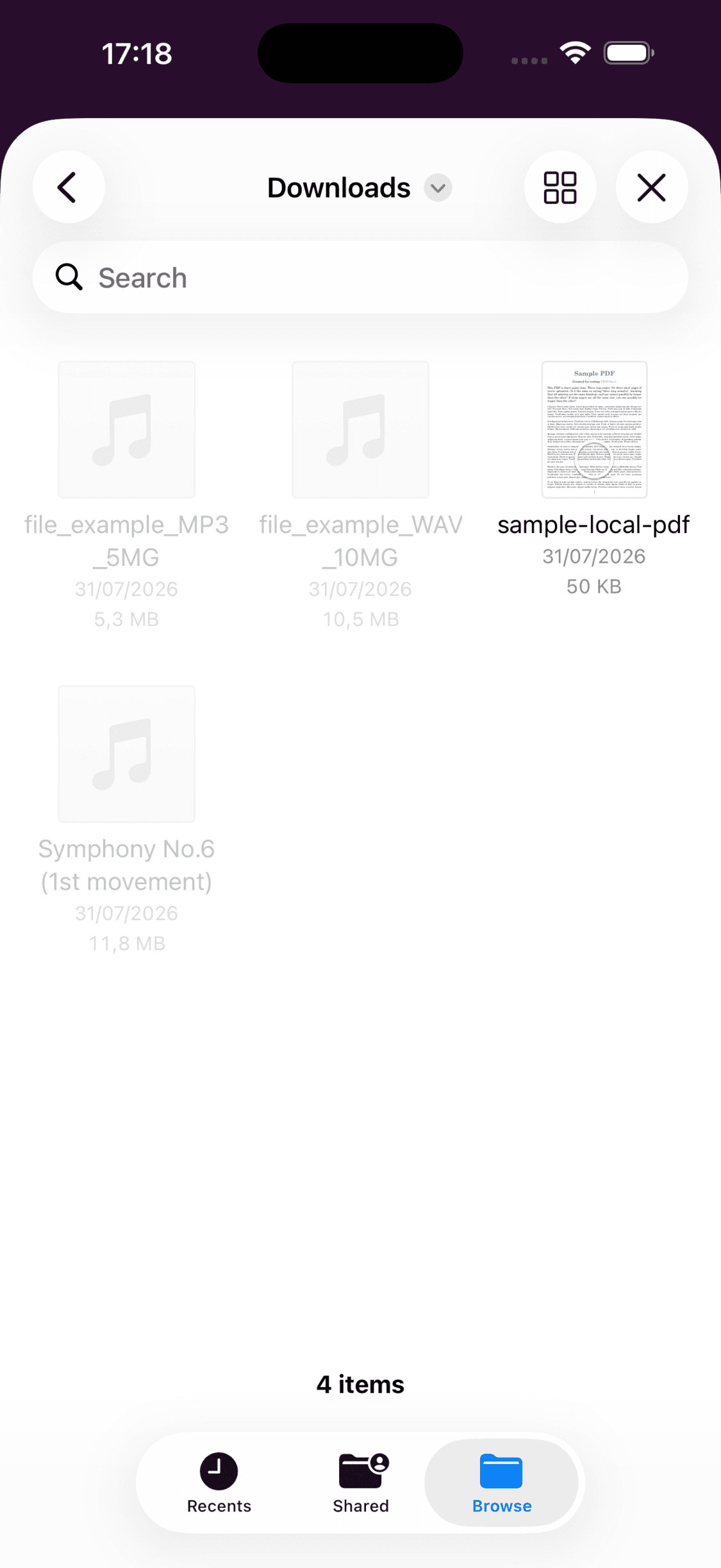 Velge en PDF i filvelgeren på iOS