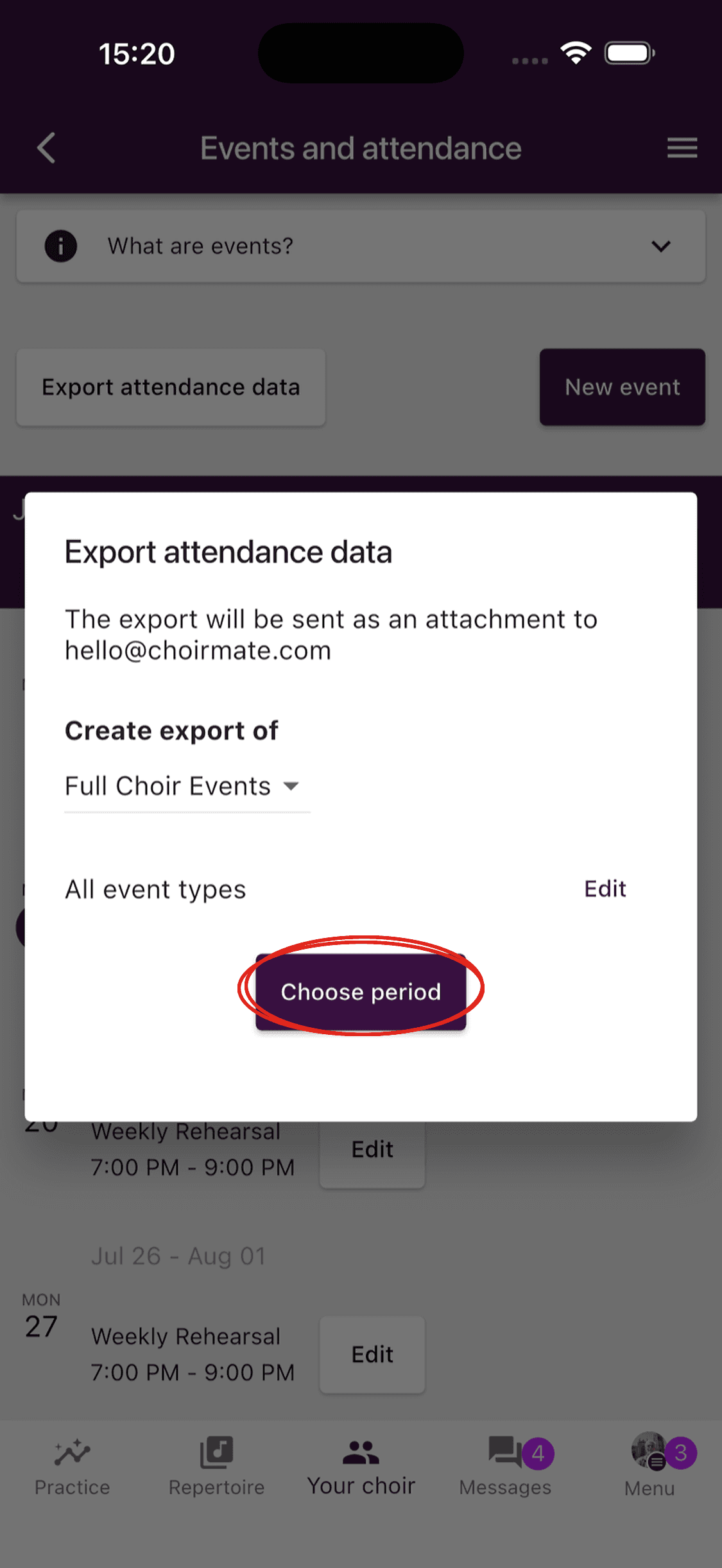 Attendance export options