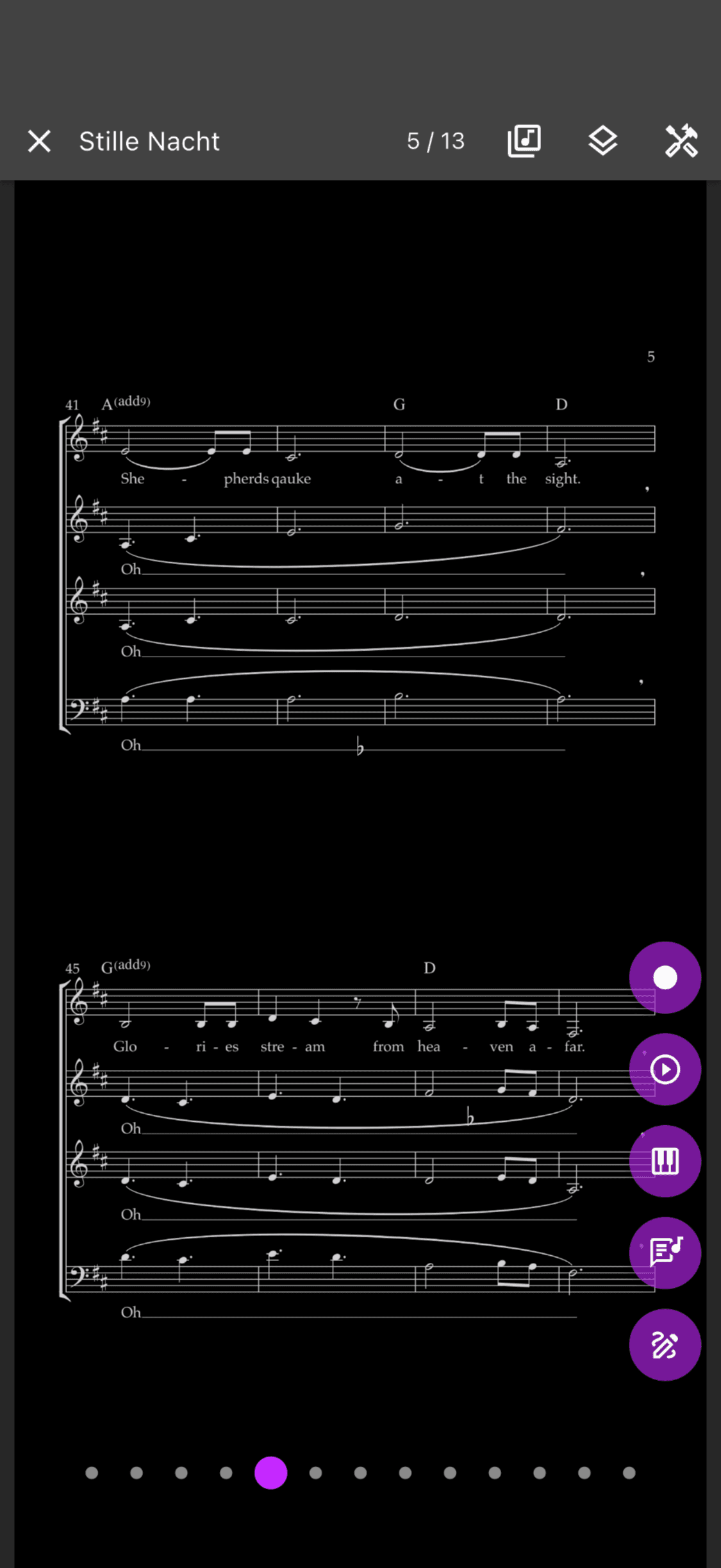 Noten im Dunkelmodus in der ChoirMate-App