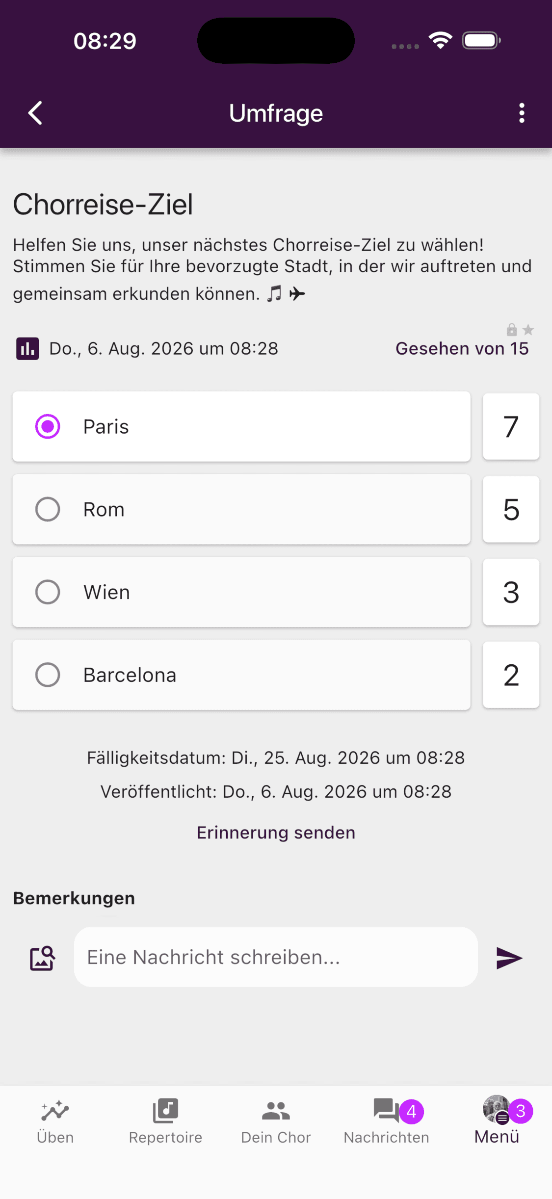 Eine ausgewählte Alternative mit Stimmenzahlen und Kommentaren in der mobilen App