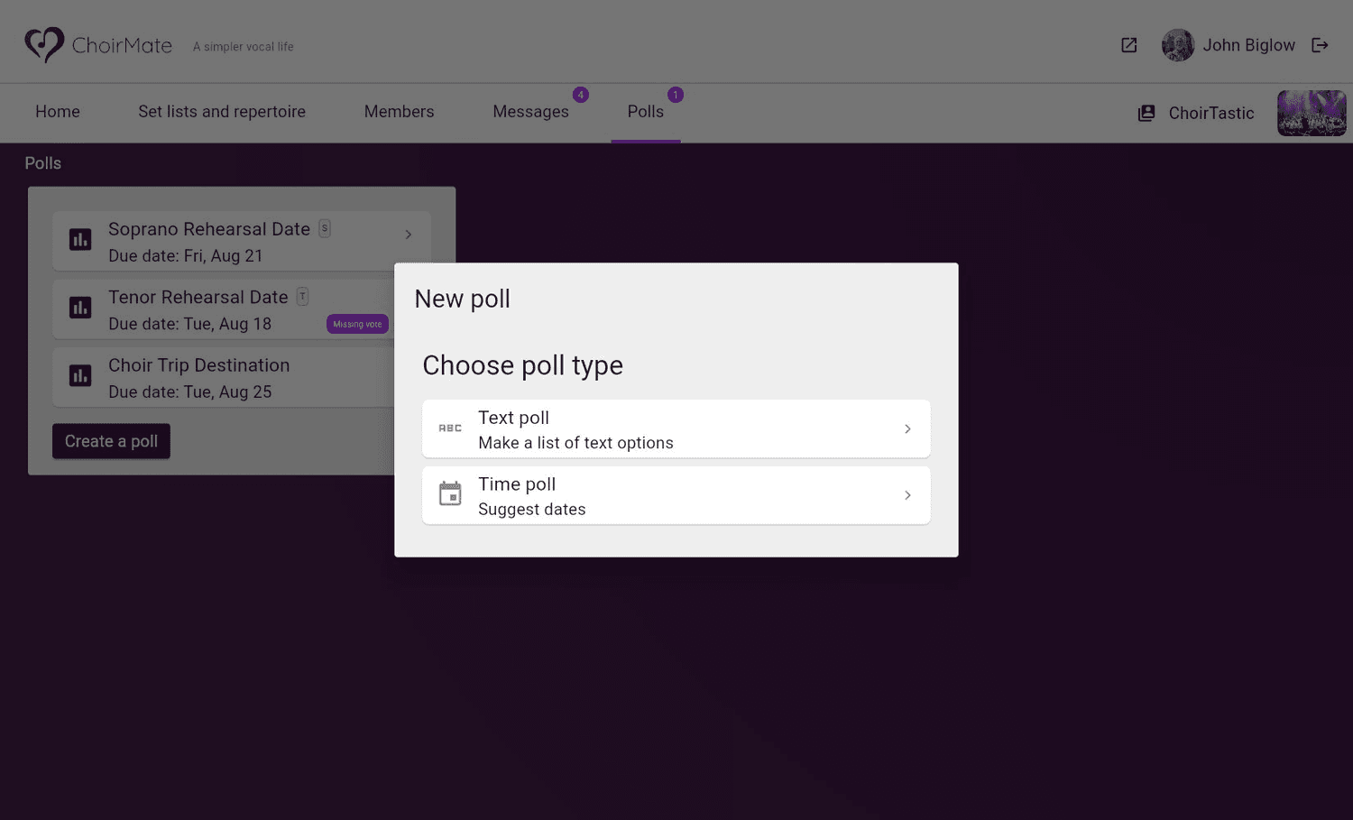 Text poll and Time poll choices on the web