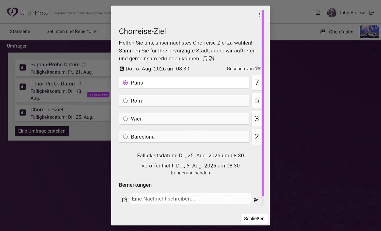 Eine ausgewählte Alternative mit Stimmenzahlen und Kommentaren im Web