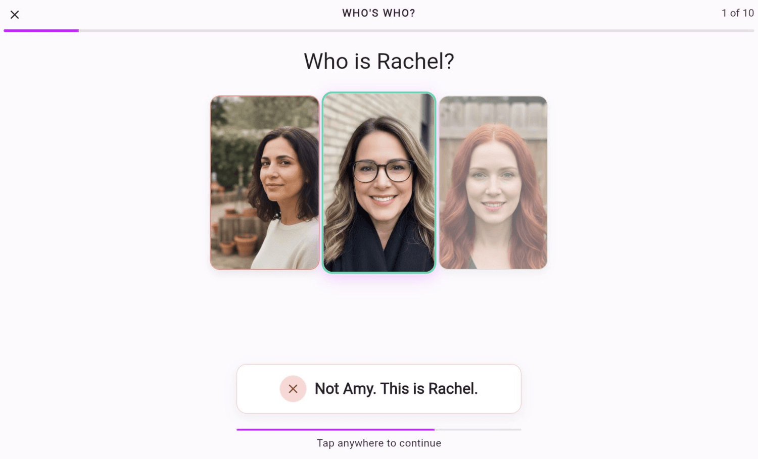 A wrong Who's Who answer showing both the selected and correct people on the web